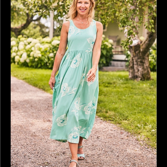 April Cornell Dress Womens XXL Teal Floral Maxi Sleeveless Pockets Sundress NEW - Picture 1 of 8